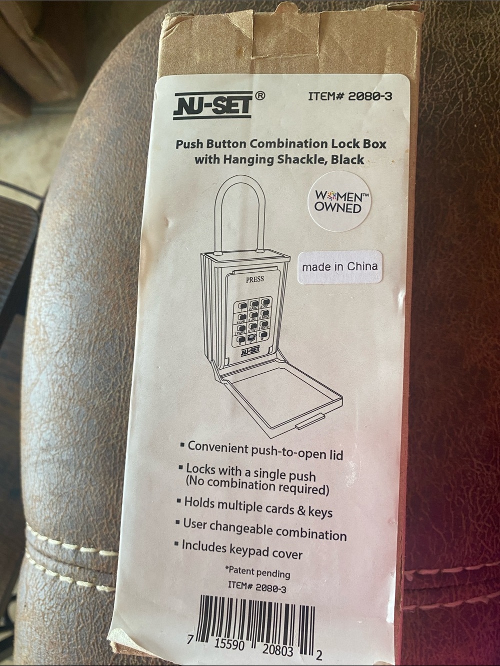 NU-SET Black Push Button Combination Lock Box with Hanging Shackle. New in Box